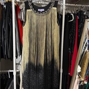 Elegant Black and Gold Fringe Dress